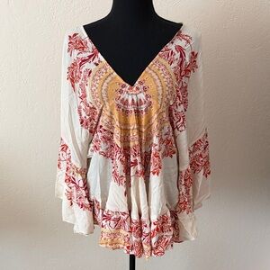 FREE PEOPLE Bohemian V-Neck Floral Women Tunic SIZE MED
